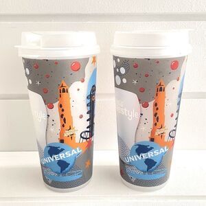 Lot of 2 Universal Orlando Whirley Drinks Coca Cola Refillable Cups 24 ounce